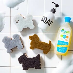{NEW} Set of 4 Cute Dog Shaped Three-Layer Composite Dishwashing Sponges